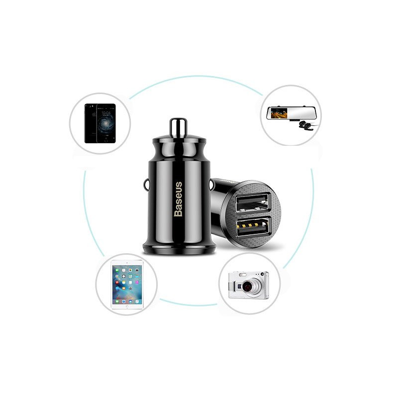 Mini automobilinis pakrovėjas telefonui 2x USB Grain Car Charger juodas