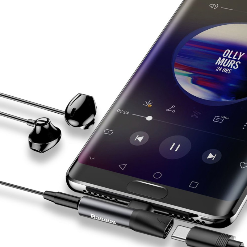 Audio Converter L41 adapteris iš USB-C į USB-C prievadą + 3,5 mm juodas lizdas