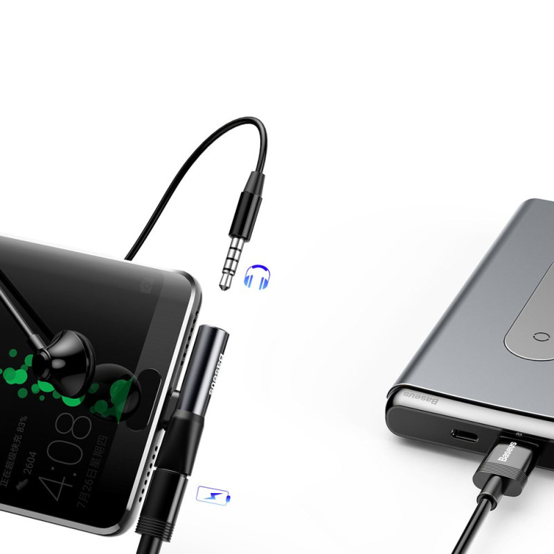 Audio Converter L41 adapteris iš USB-C į USB-C prievadą + 3,5 mm juodas lizdas