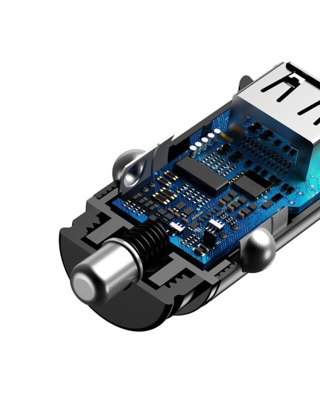 
Išmanusis automobilinis įkroviklis Square 2x USB QC3.0 Quick Charge 3.0 SCP AFC 30W juodas
