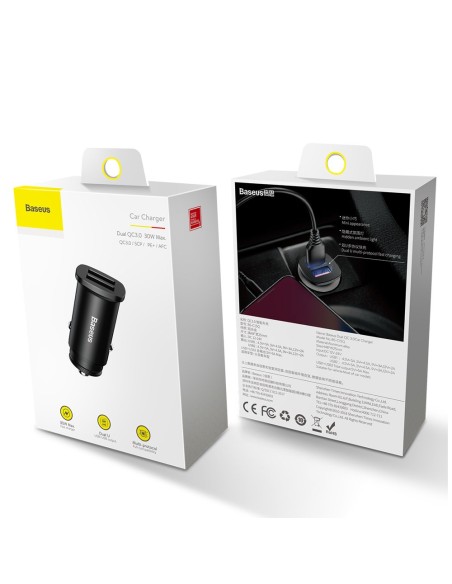 
Išmanusis automobilinis įkroviklis Square 2x USB QC3.0 Quick Charge 3.0 SCP AFC 30W juodas
