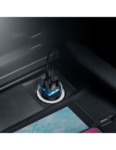 
Išmanusis automobilinis įkroviklis Circular 2x USB QC3.0 Quick Charge 3.0 SCP AFC 30W juodas
