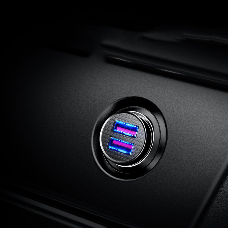 Išmanusis automobilinis įkroviklis Circular 2x USB QC3.0 Quick Charge 3.0 SCP AFC 30W juodas