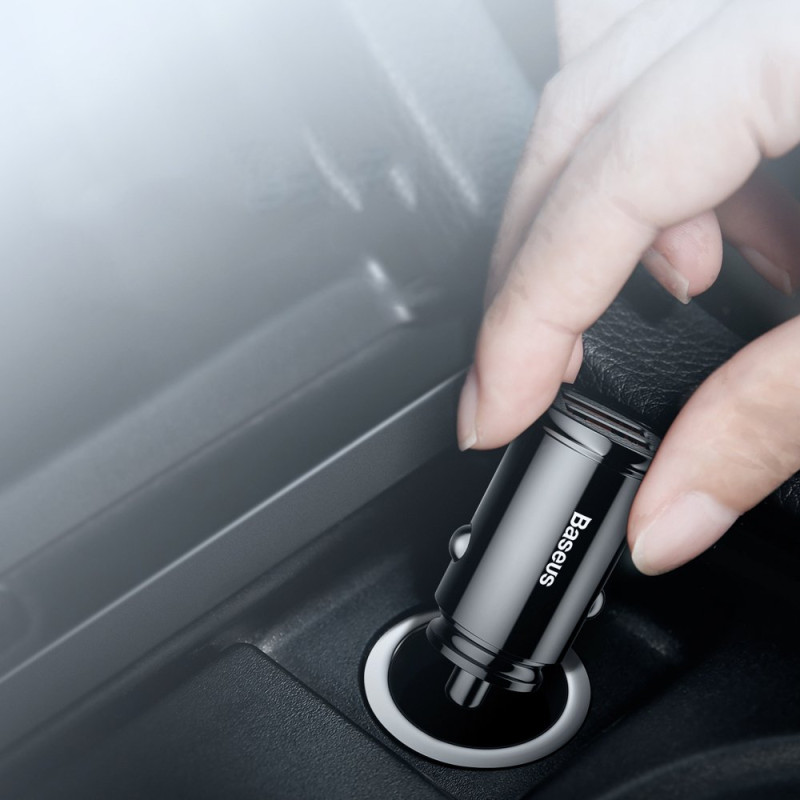 Išmanusis automobilinis įkroviklis Circular 2x USB QC3.0 Quick Charge 3.0 SCP AFC 30W juodas
