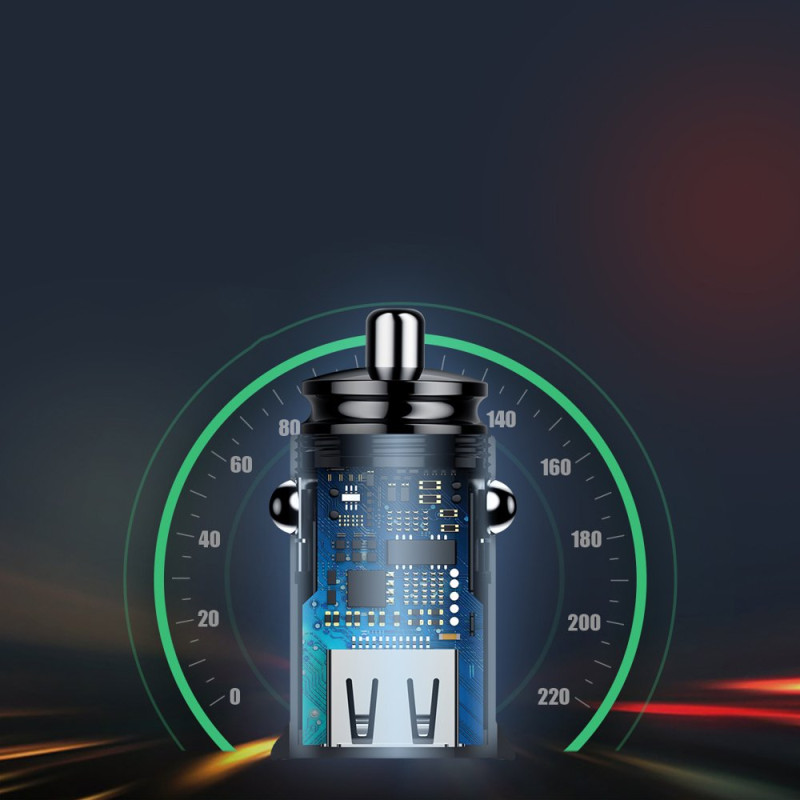 Išmanusis automobilinis įkroviklis Circular 2x USB QC3.0 Quick Charge 3.0 SCP AFC 30W juodas
