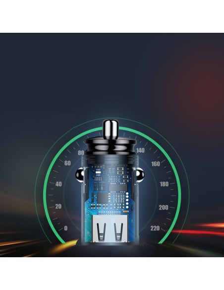 
Išmanusis automobilinis įkroviklis Circular 2x USB QC3.0 Quick Charge 3.0 SCP AFC 30W juodas
