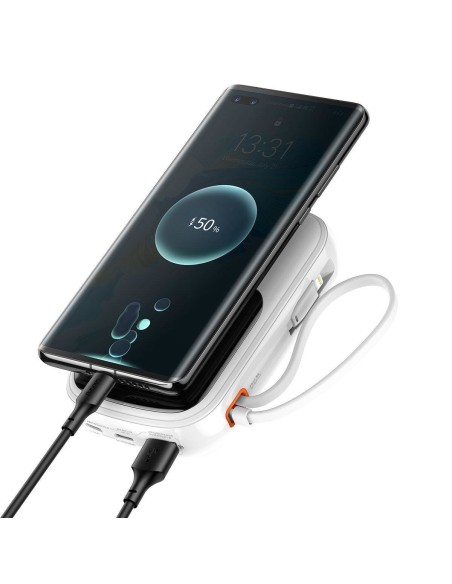 Maitinimo bankas su greitu įkrovimu 10000mAh 20W QC-PD-SCP-FCP laidas iPhone Lightning white