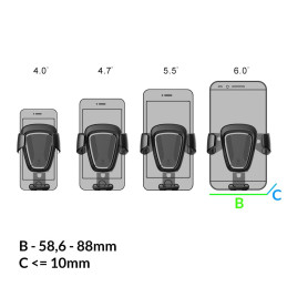 
Gravity automobilio laikiklis, juodas, 4-6 colių orlaidėms
