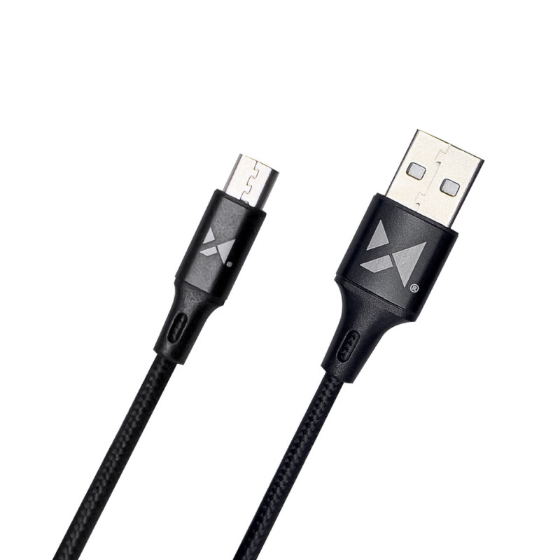 Tvirtas pintas kabelis USB microUSB 2.4A 1m juodas