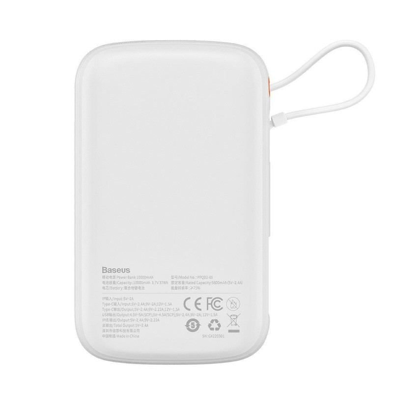 Maitinimo bankas su greitu įkrovimu 10000mAh 20W QC-PD-SCP-FCP laidas iPhone Lightning white