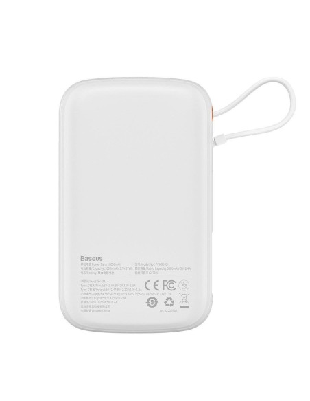 Maitinimo bankas su greitu įkrovimu 10000mAh 20W QC-PD-SCP-FCP laidas iPhone Lightning white
