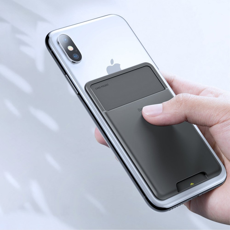 Lipnus telefono dėklas kreditinei kortelei, dokumentams, pilkas