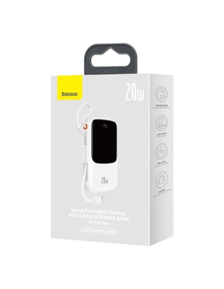 Maitinimo bankas su greitu įkrovimu 10000mAh 20W QC-PD-SCP-FCP laidas iPhone Lightning white