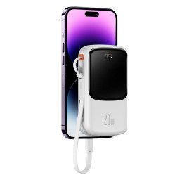 Maitinimo bankas su greitu įkrovimu 10000mAh 20W QC-PD-SCP-FCP laidas iPhone Lightning white