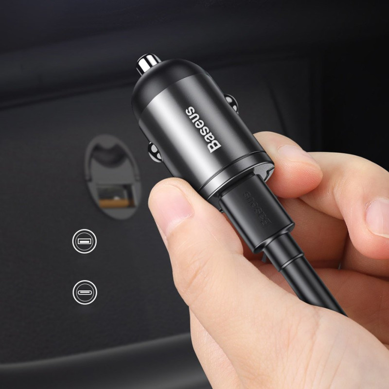Tiny Star USB 30W Quick Charge mini išmanusis automobilinis įkroviklis, pilka