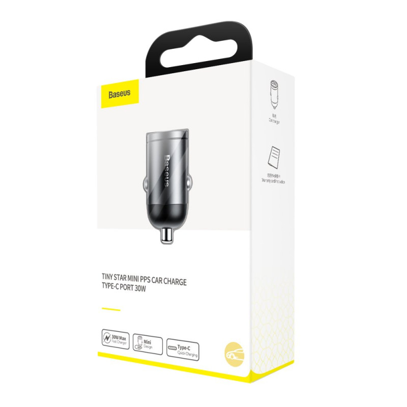 Tiny Star PPS USB-C 30W Quick Charge PD mini išmanusis automobilinis įkroviklis, pilka