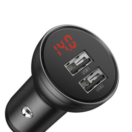 
Automobilinis pakrovėjas 2x USB 4.8A 24W su LCD ekranu, pilkas
