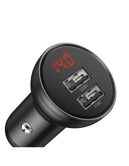 
Automobilinis pakrovėjas 2x USB 4.8A 24W su LCD ekranu, pilkas
