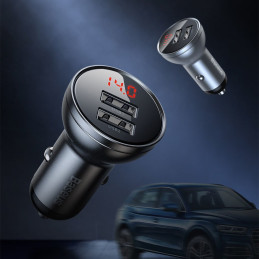 
Automobilinis pakrovėjas 2x USB 4.8A 24W su LCD ekranu, pilkas
