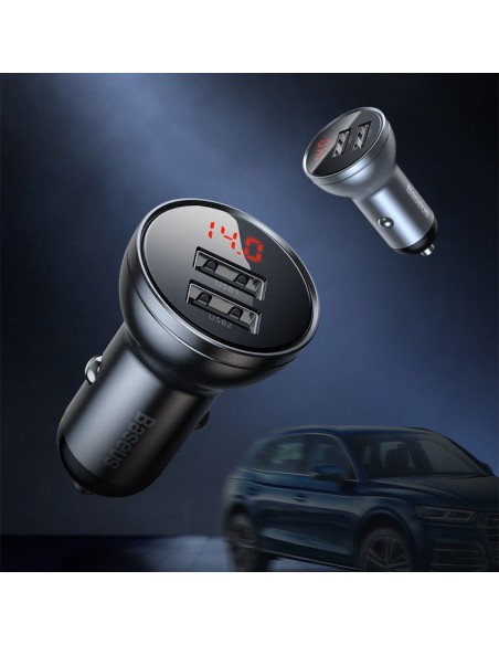 
Automobilinis pakrovėjas 2x USB 4.8A 24W su LCD ekranu, pilkas
