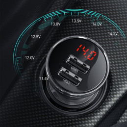 
Automobilinis pakrovėjas 2x USB 4.8A 24W su LCD ekranu, pilkas
