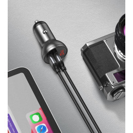 
Automobilinis pakrovėjas 2x USB 4.8A 24W su LCD ekranu, pilkas
