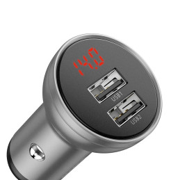 
Automobilinis pakrovėjas 2x USB 4.8A 24W su LCD ekranu, sidabrinis
