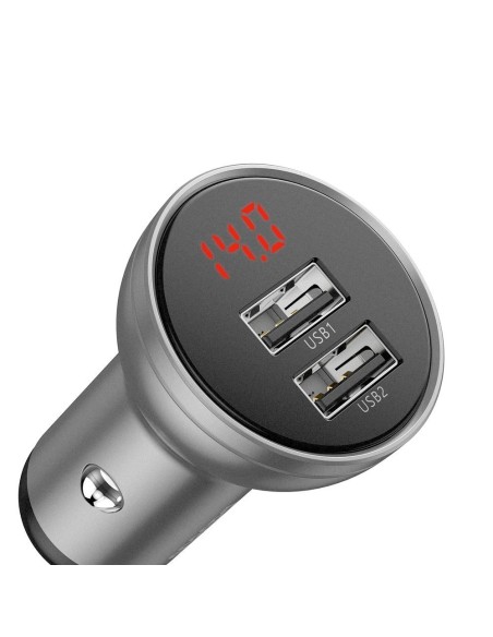 
Automobilinis pakrovėjas 2x USB 4.8A 24W su LCD ekranu, sidabrinis
