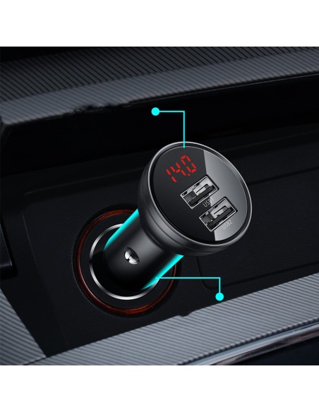 
Automobilinis pakrovėjas 2x USB 4.8A 24W su LCD ekranu, sidabrinis
