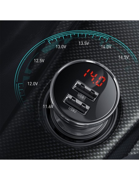 
Automobilinis pakrovėjas 2x USB 4.8A 24W su LCD ekranu, sidabrinis
