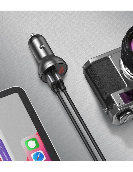 
Automobilinis pakrovėjas 2x USB 4.8A 24W su LCD ekranu, sidabrinis
