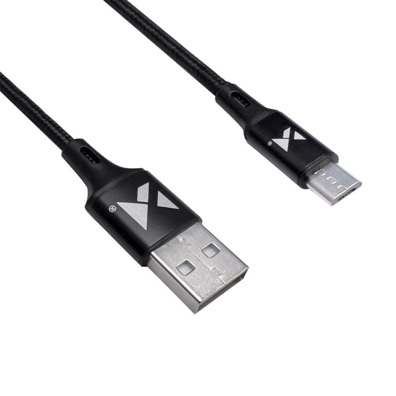 Tvirtas pintas kabelis USB microUSB 2.4A 1m juodas