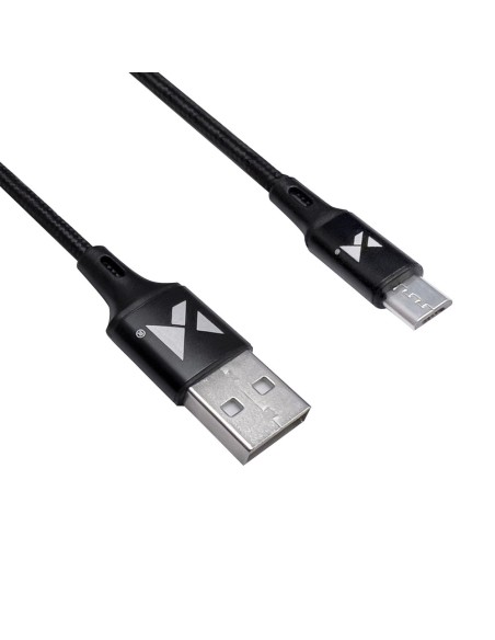 Tvirtas pintas kabelis USB microUSB 2.4A 1m juodas
