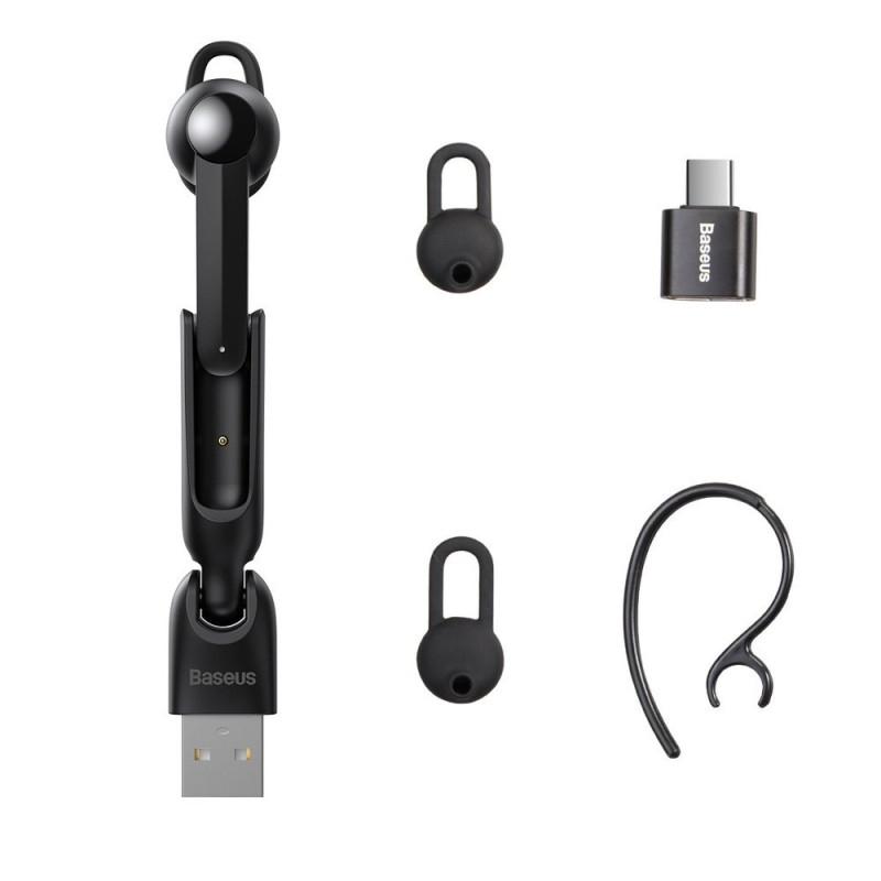 A05 Bluetooth 5.0 mini ausinės + USB prijungimo stotelė juoda