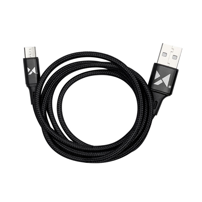 Tvirtas pintas kabelis USB microUSB 2.4A 1m juodas