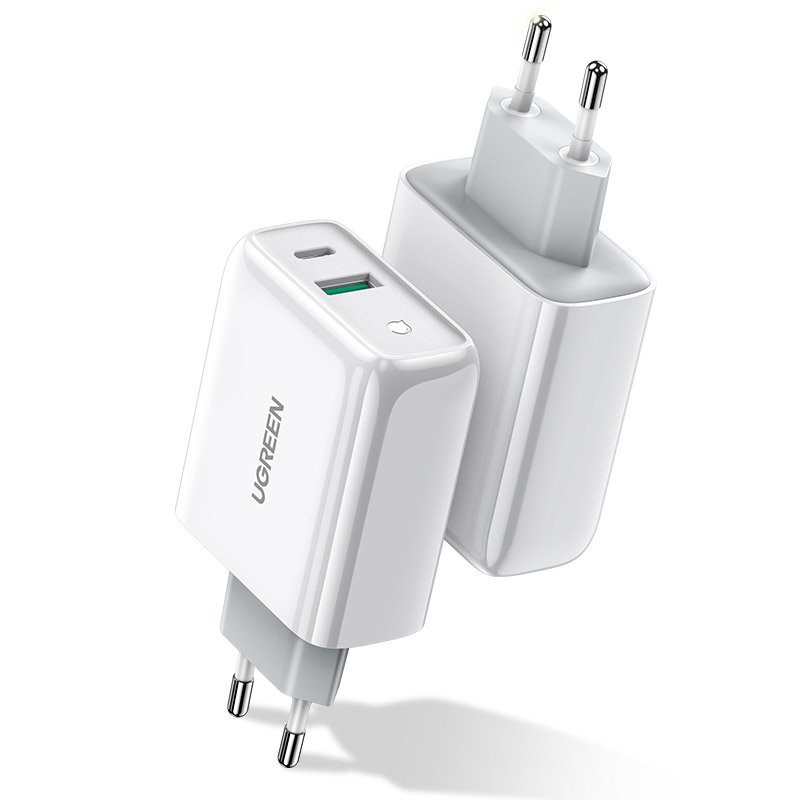 
Greitas įkroviklis USB-C + USB 36 W Quick Charge 4.0 Power Delivery baltas

