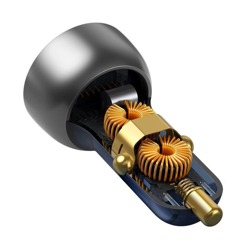 
USB + USB-C 65W Quick Charge automobilinis įkroviklis, skaidrus LCD ekranas
