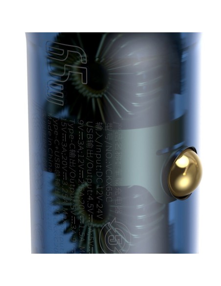 
USB + USB-C 65W Quick Charge automobilinis įkroviklis, skaidrus LCD ekranas
