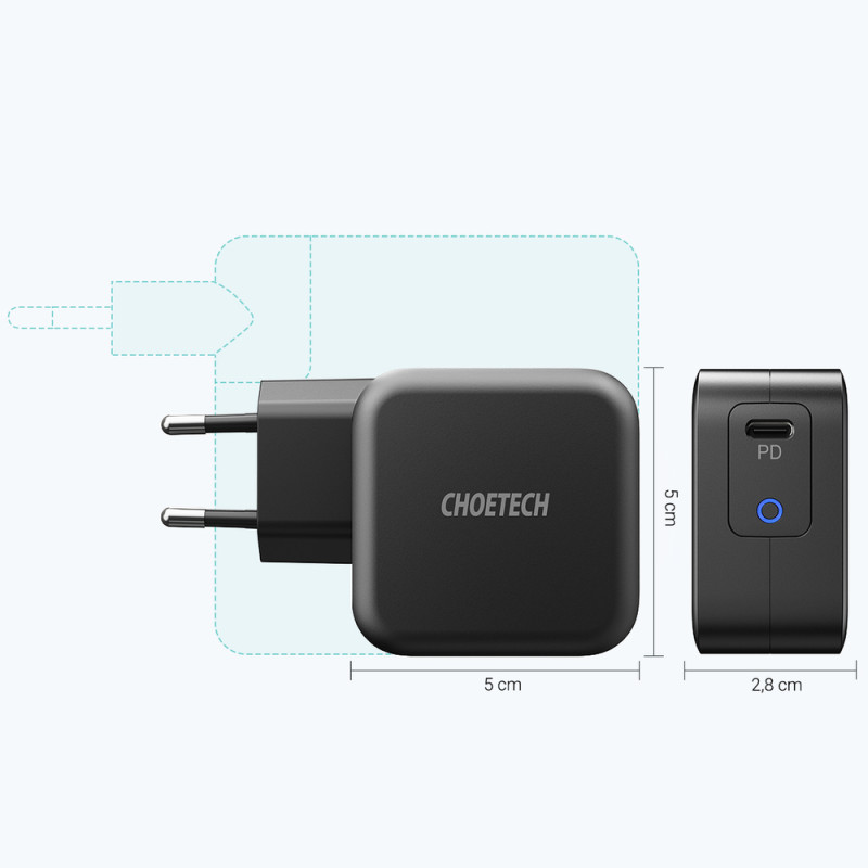 Greitas įkroviklis GaN USB Type C 61W 3A PowerDelivery juodas