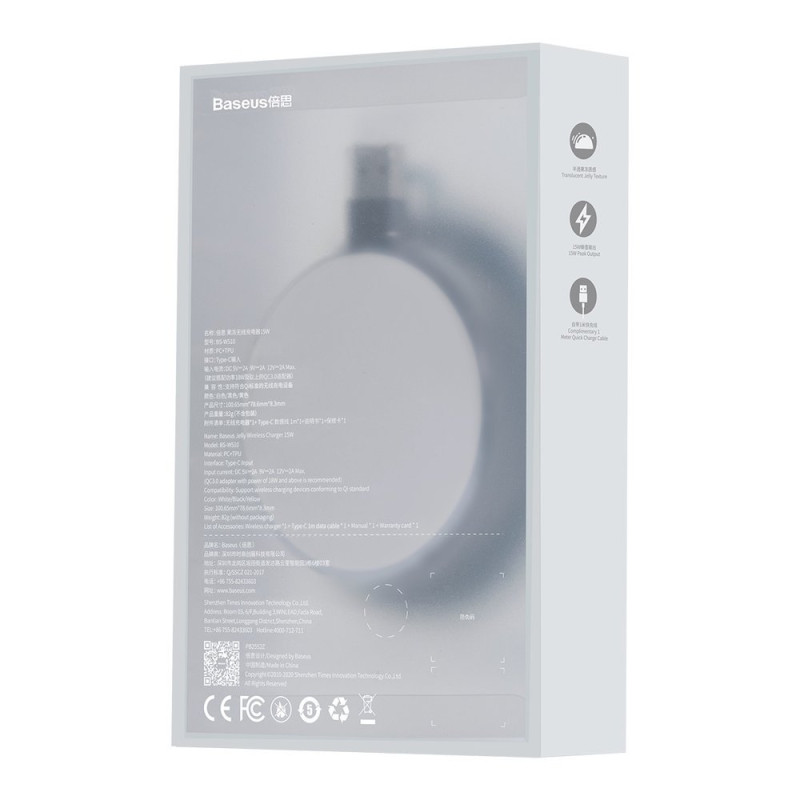 Jelly Qi 15W belaidis įkroviklis ausinėms + USB - USB-C laidas, juodas