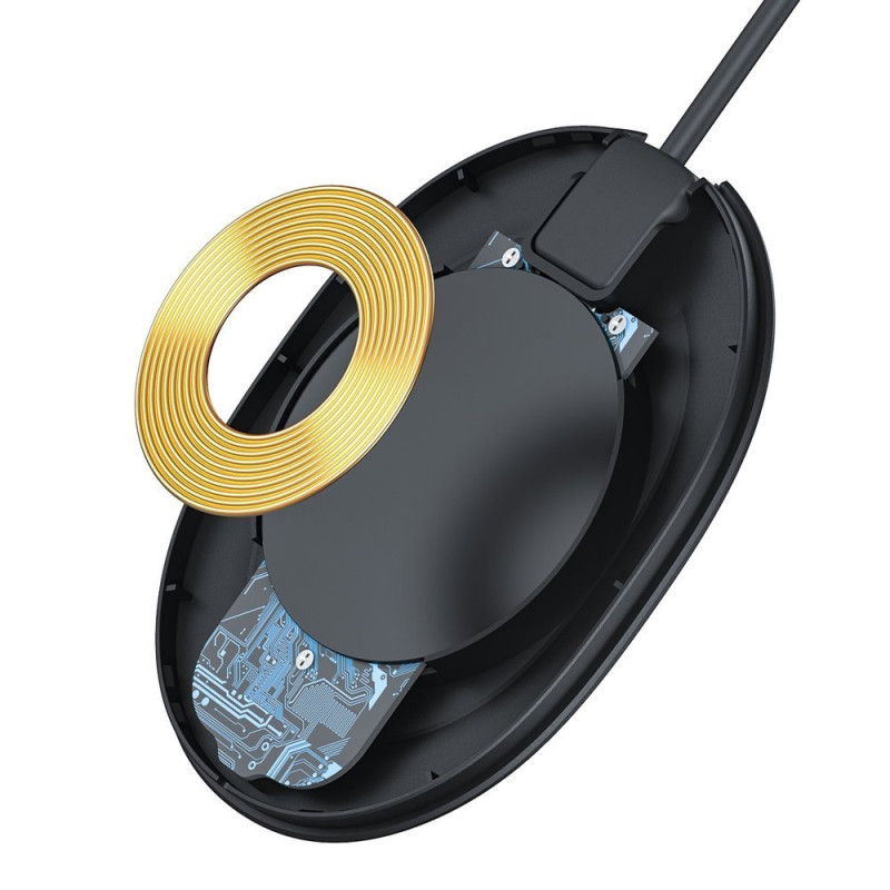 Jelly Qi 15W belaidis įkroviklis ausinėms + USB - USB-C laidas, juodas