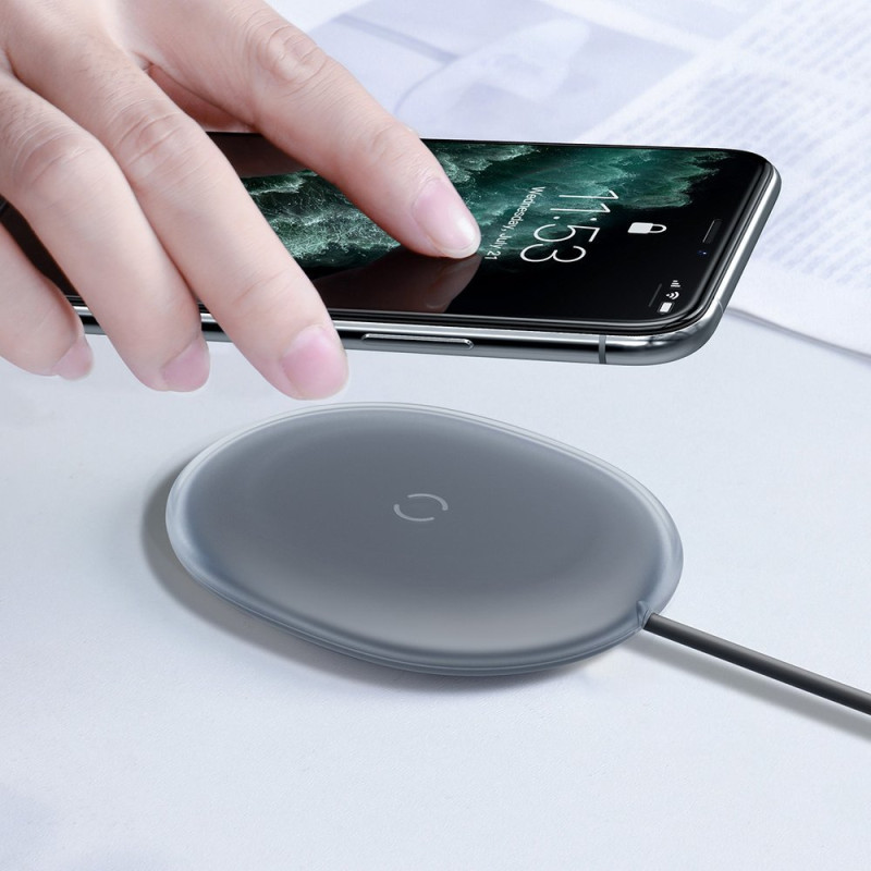 Jelly Qi 15W belaidis įkroviklis ausinėms + USB - USB-C laidas, juodas
