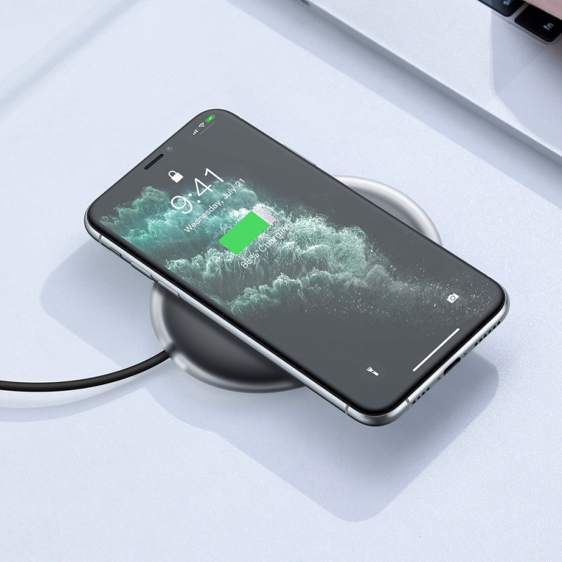 Jelly Qi 15W belaidis įkroviklis ausinėms + USB - USB-C laidas, juodas