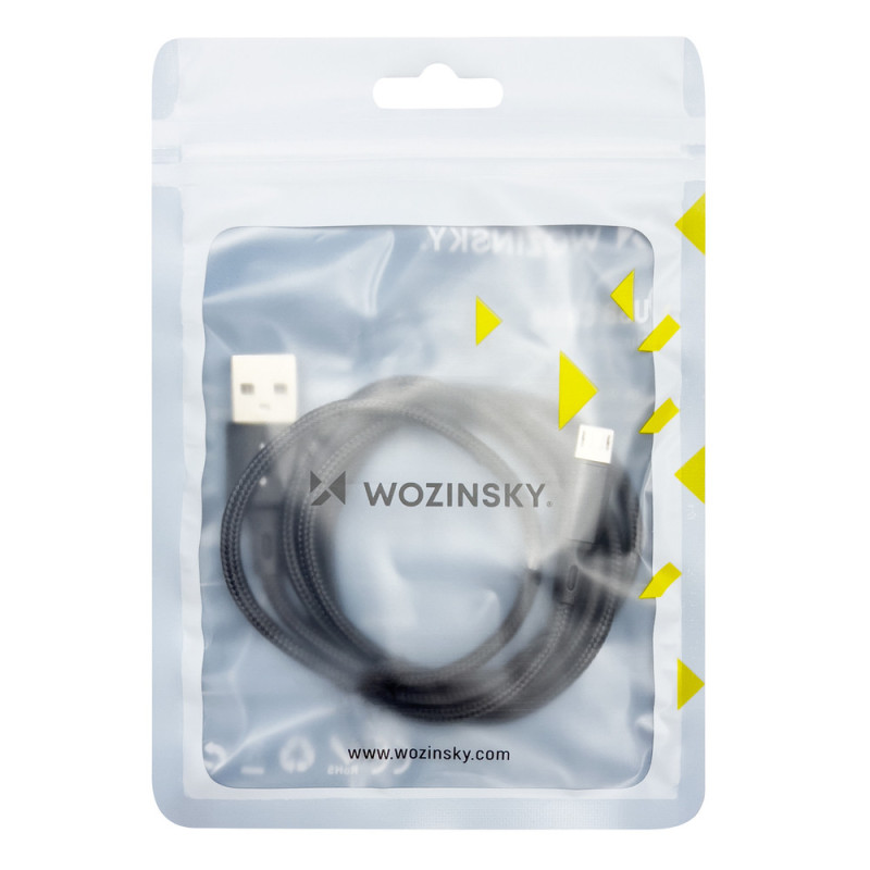 Tvirtas pintas kabelis USB microUSB 2.4A 1m juodas