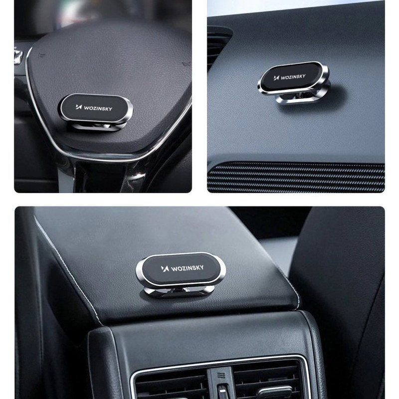 Lipnus magnetinis 360° besisukantis automobilinis laikiklis prietaisų skydeliui, sidabrinis