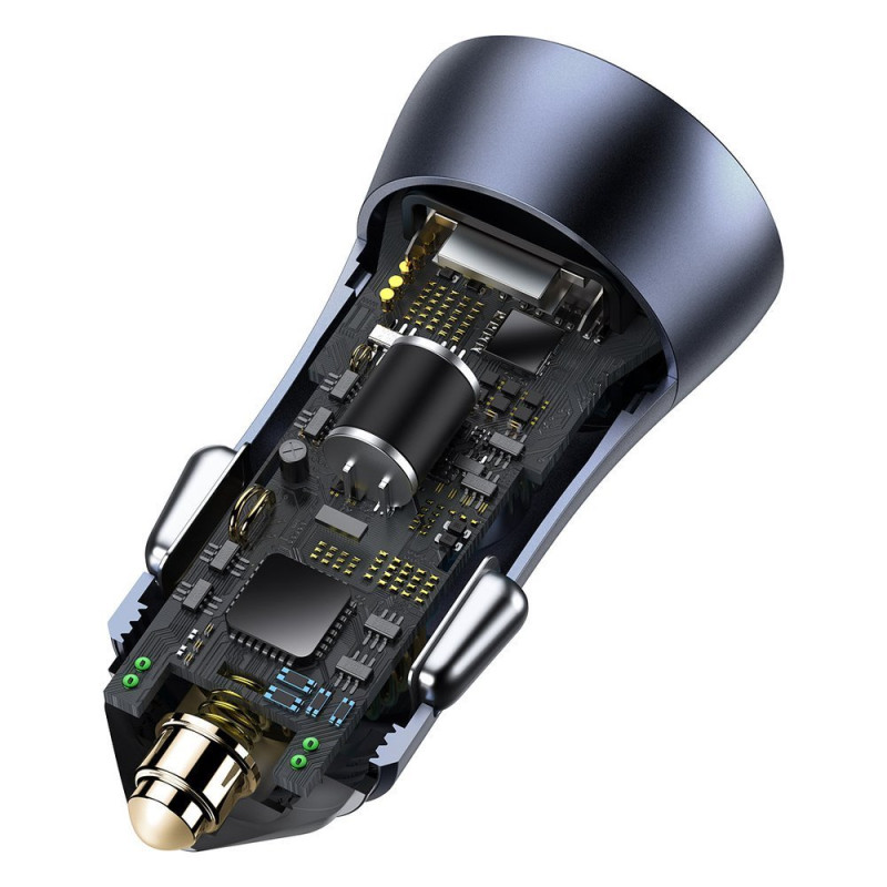 Greitas USB-C + USB 40W automobilinis įkroviklis Golden Contactor Pro pilka