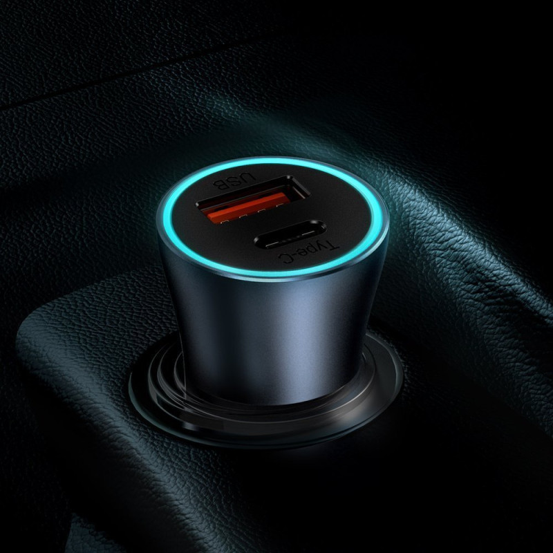 Greitas USB-C + USB 40W automobilinis įkroviklis Golden Contactor Pro pilka