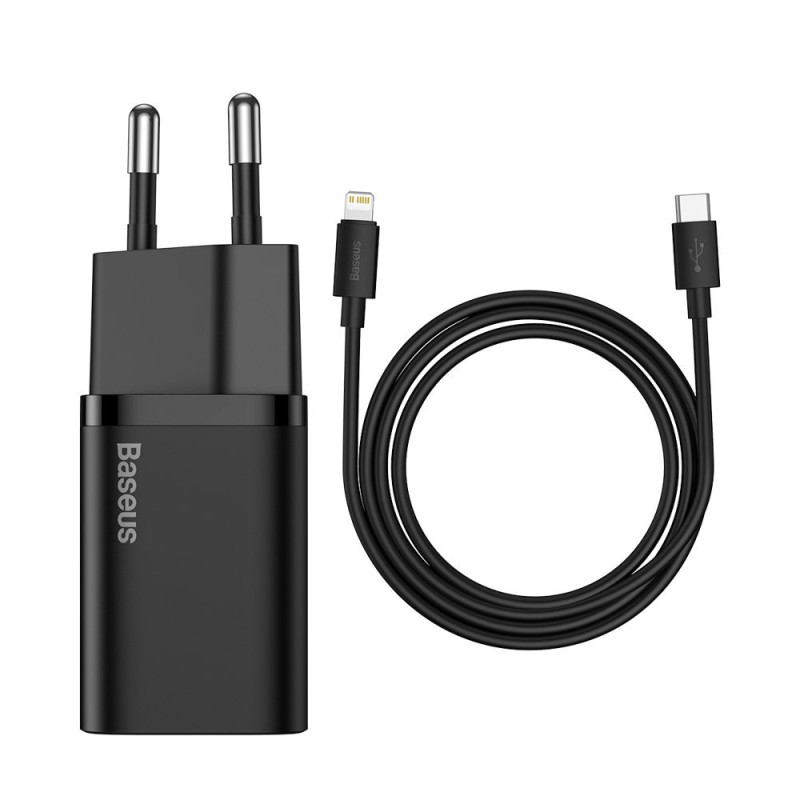 
Greitas įkroviklis iPhone Super Si 1C 20W maitinimo tiekimas + USB-C - Lightning laidas 1m juodas
