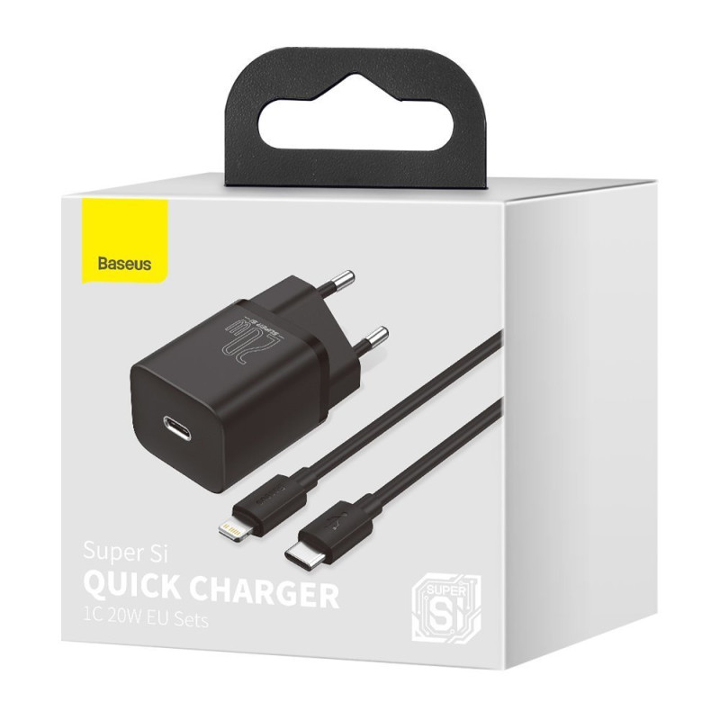 Greitas įkroviklis iPhone Super Si 1C 20W maitinimo tiekimas + USB-C - Lightning laidas 1m juodas