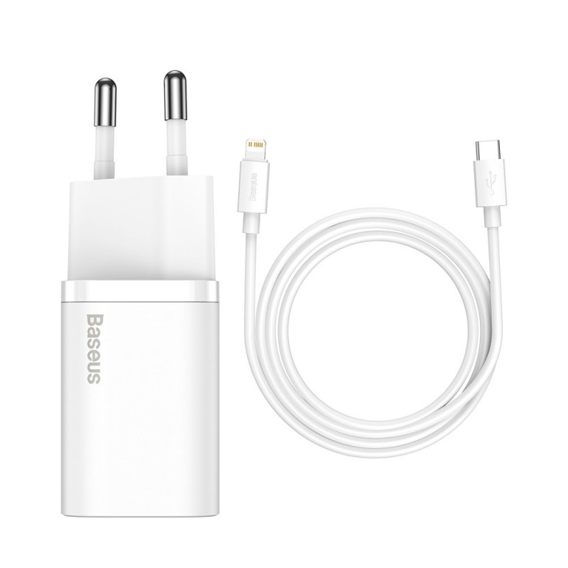 
Greitas įkroviklis iPhone Super Si 1C 20W maitinimo tiekimas + USB-C - Lightning kabelis 1m baltas
